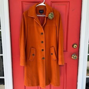 Lands End Womens Orange Wool Cashmere Blend Pea Coat Size 12 Bright Button Long